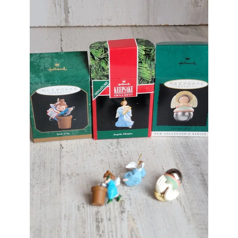 Hallmark miniature angel seeds of joy‎ ornament Xmas set religious